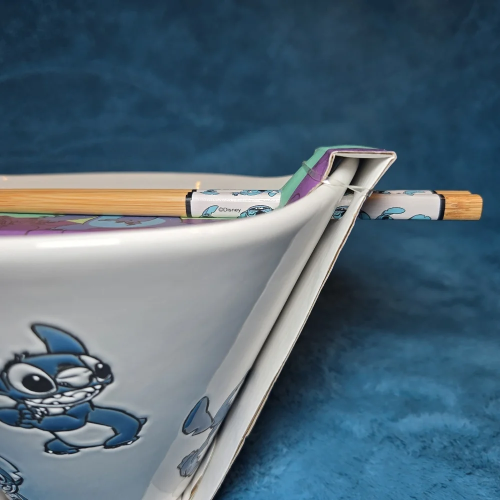 🌺Disney's Stitch Hanging Around Ramen Noodle Bowl with Chopsticks